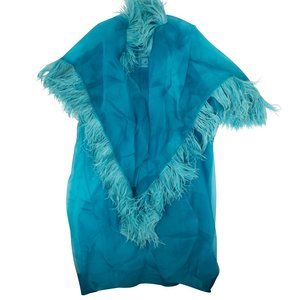 PALOMO Blue Feather Trim Silk Robe Size XS $1795